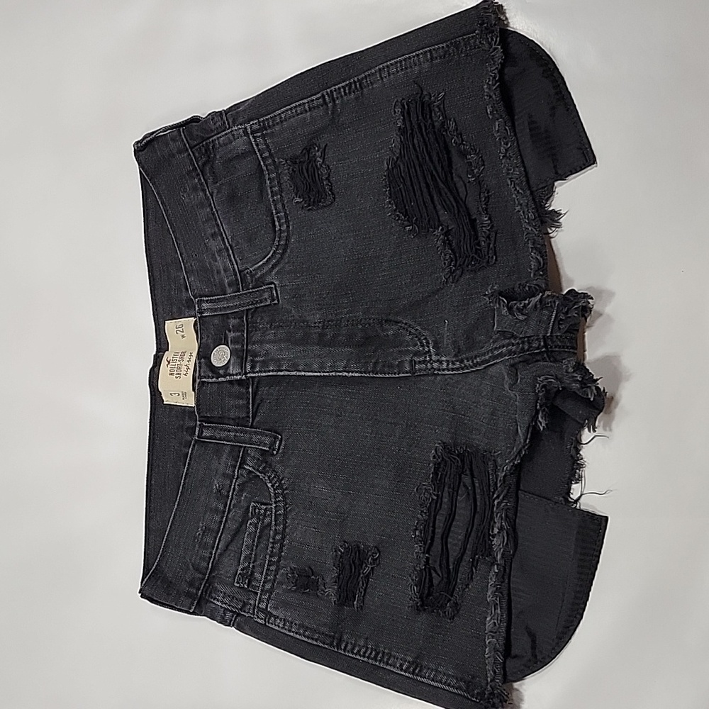 Hollister Short-Short High Rise Black Denim Distressed / Destroyed Shorts Size 3